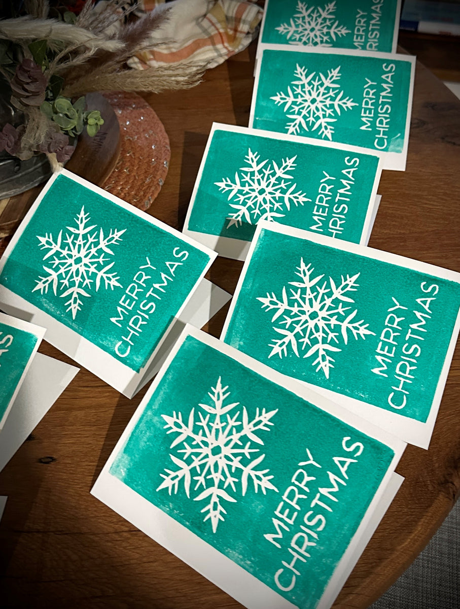 snowflake-handmade-lino-cut-print-holiday-cards-cardinal-creek-llc