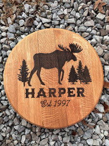 Engraved Moose Bourbon Barrel Lids | Personalized