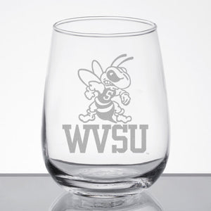 WVSU Stinger Engraved Stemless Wine Glass
