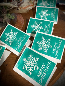 Snowflake Handmade Lino Cut Print Holiday Cards