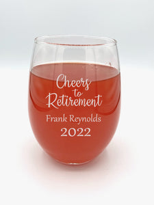 Engraved Retirement Stemless Wine Glass Single