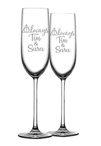 Always Engraved Wedding Glass Champagne Flutes Set of 2