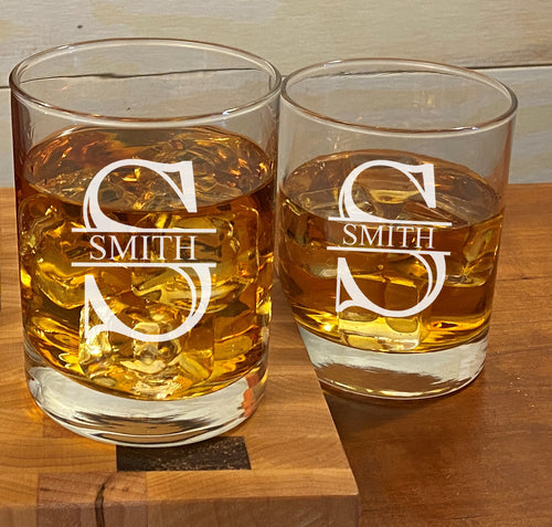 Whisky / Bourbon Rocks Glasses- Set of 2- Split Font