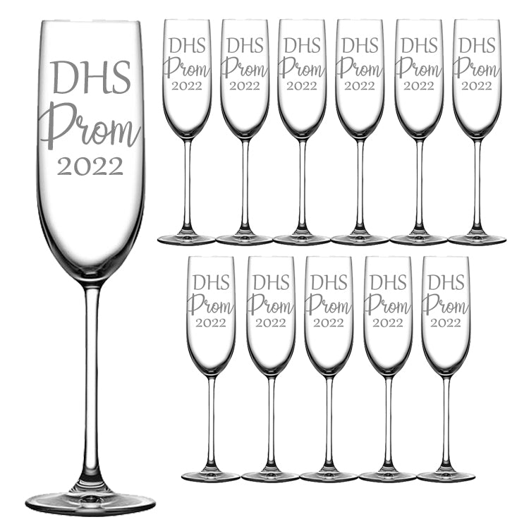 High School Prom Engraved Glass Champagne Toasting Flutes Set of 12