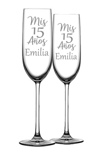 Engraved Quinceanera Glass Champagne Flutes Set of 2