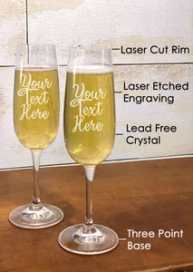 First Names Engraved Wedding Glass Champagne Flutes Set of 2