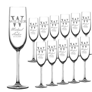 Split Font Engraved Wedding Glass Champagne Flutes Set of 12