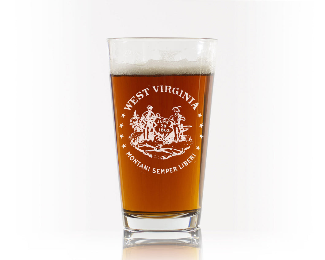 WV State Seal Etched Pint Glass