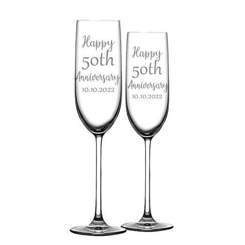 Engraved Anniversary Glass Champagne Flutes Set of 2