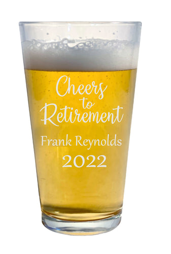 Engraved Retirement Beer Pint Glass Single