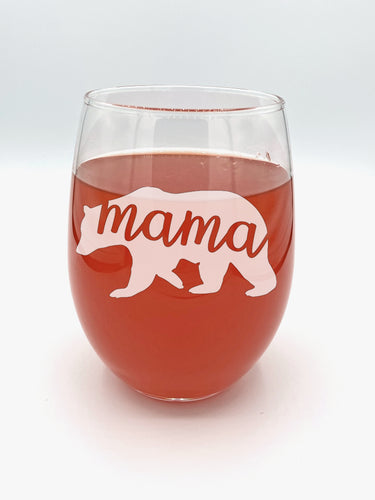 Mama Bear Engraved Stemless Wine Glass