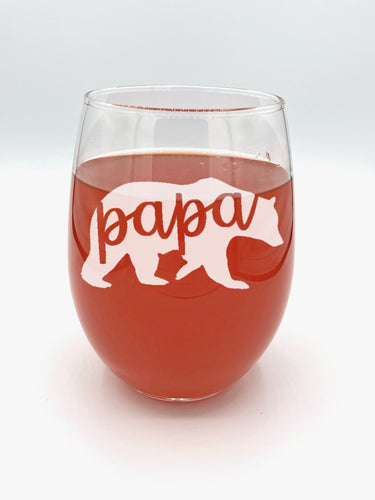 Papa Bear Engraved Stemless Wine Glass